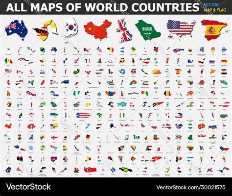 All maps world countries and flags Royalty Free Vector Image