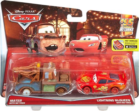 Amazon.com: Disney Pixar Cars Diecast Character Car 2-Pack, Mater with No Tires & Lightning ...