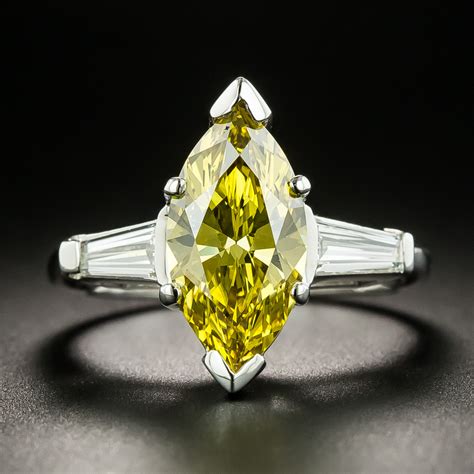 2.89 Carat Enhanced Yellow Marquise Diamond Ring - Vintage Engagement Rings