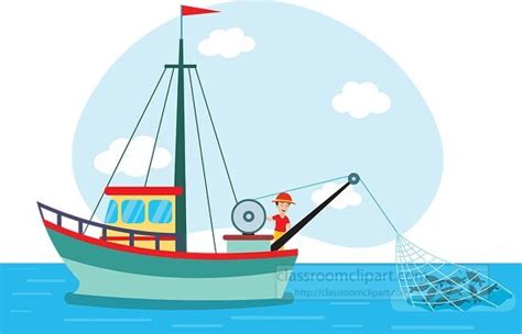 Boats and Ships Clipart-fisherman on fishing boat with their catch net full of fish clip