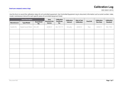 Calibration Log