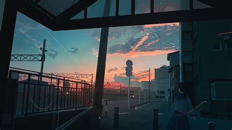 Anime scenery, sunset, anime school girl, clouds, artwork, Anime, HD wallpaper | Peakpx