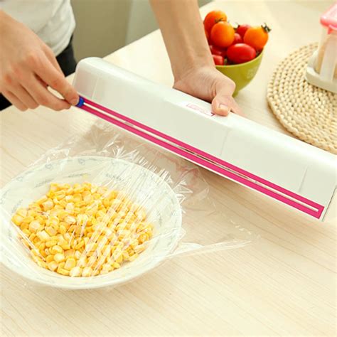 1pc Adjustable Cling Film Wrap Dispenser Cutter Food Storage Containers Plastic Cling ...