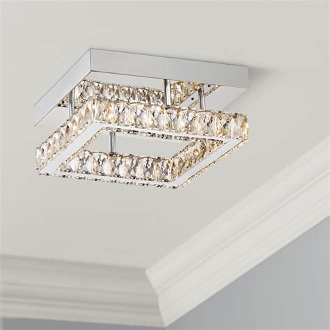 Possini Euro Design Modern Ceiling Light Flush Mount Fixture LED Chrome 12" Wide Square Crystal ...