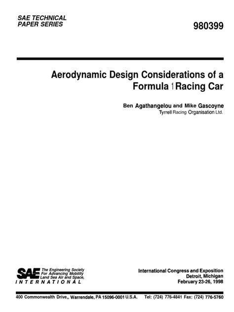 Aerodynamic Design Considerations of A Formula 1 Racing Car | PDF | Formula One | Wind Tunnel