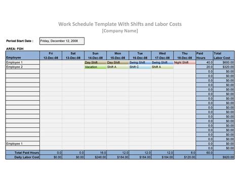 Weekly Shift Schedule Template Excel ~ MS Excel Templates