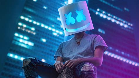 DJ Marshmello Is Sitting On Roof Top In Building Background 4K HD Marshmello Wallpapers | HD ...