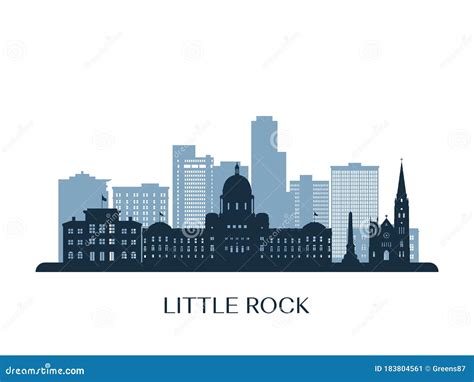 Little Rock Skyline, Monochrome Silhouette. Stock Vector - Illustration of panorama, skyscraper ...