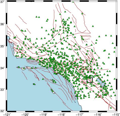 Map of southern California and the Southern California Seismic Network... | Download High ...