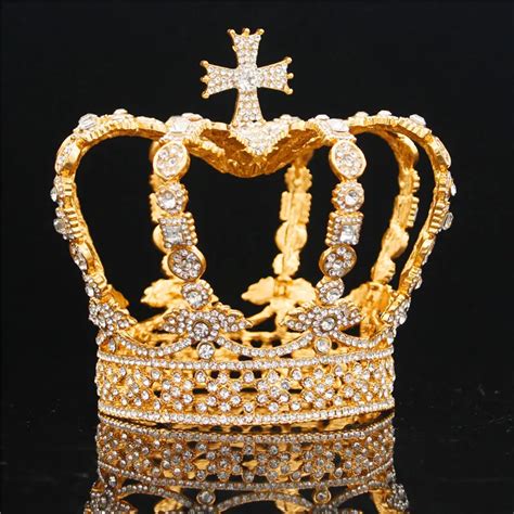 Male Cross Crown baroque Bridal Wedding crown Royal King Tiara Wedding dress birthday party ...