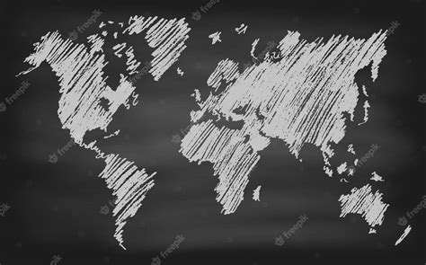 Premium Vector | World map contour vector illustration on chalkboard