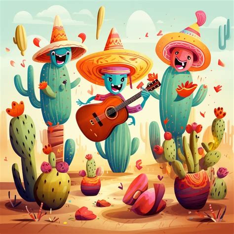 Premium AI Image | and desert cactus cartoon