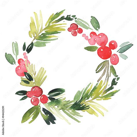 Christmas wreath watercolor. Handmade. Holiday card. Stock Illustration | Adobe Stock