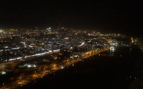 Aerial Night View of Dubai City United Arab Emirates Stock Photo - Image of light, architecture ...