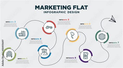 infographic template design with marketing flat icons. timeline concept with 7 options or steps ...