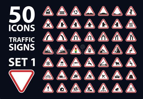 Vector Collection of Traffic Warning Sign Red Triangle Road Set 1 Stock ...