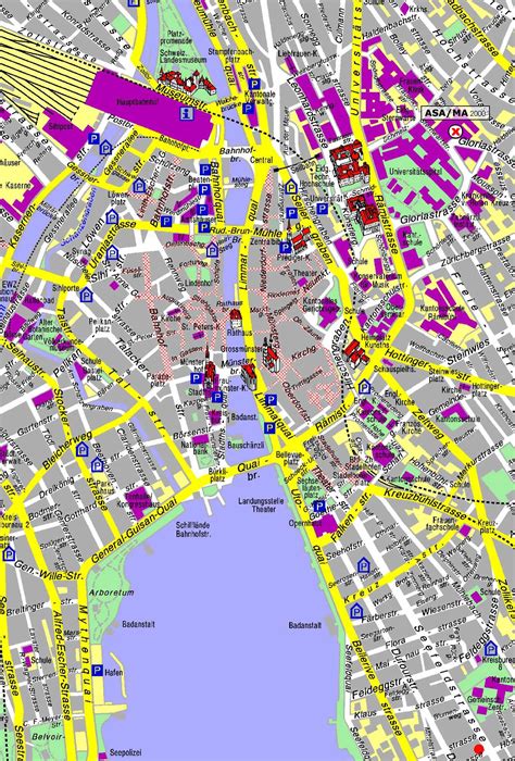 Detailed tourist map of Zurich city center. Zurich city center detailed tourist map | Vidiani ...