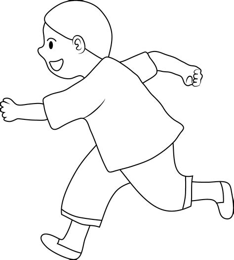 Line Art of Little Boy Running - Free Clip Art