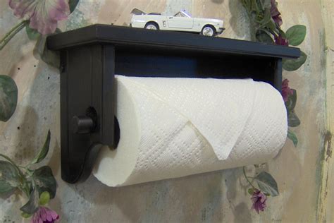 Paper towel holder shelf wall solid wood black