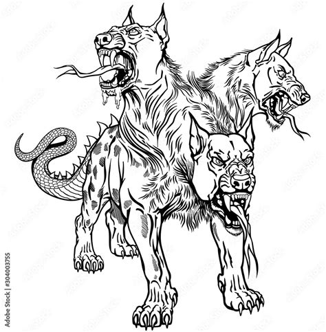 Cerberus hellhound Mythological three headed dog the guard of entrance to hell. Hound of Hades ...