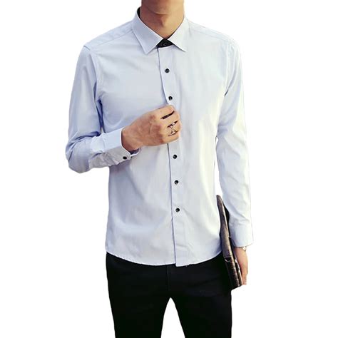 New Mens Casual Business Shirt Slim Fit Formal Stylish Solid White Office Work Dress Shirts ...