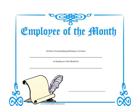 Employee Of The Month Certificate Printable