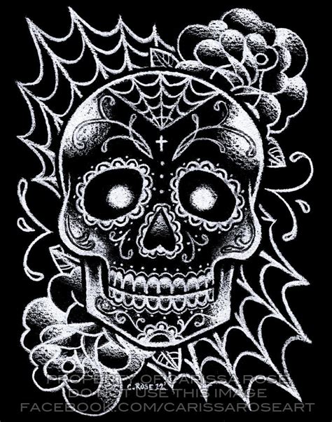 Sugar Skull Tattoo Art Signed Print Black and White Day of