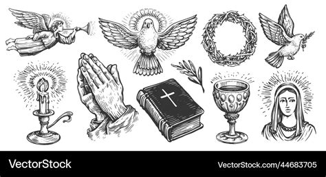 Faith in god concept hand drawn bible symbols Vector Image