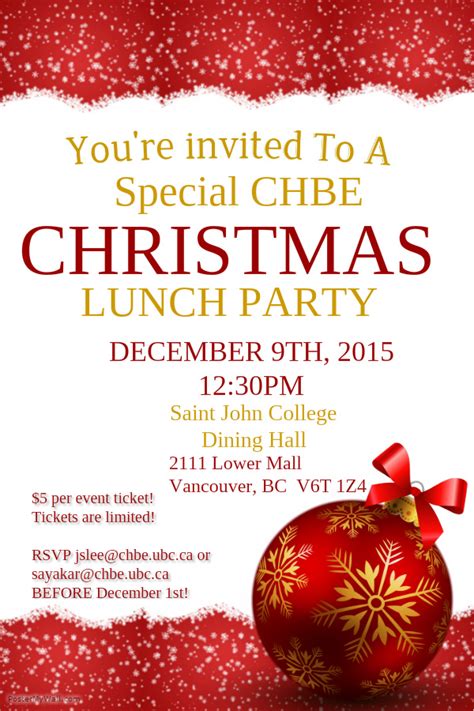 Invitation to CHBE Christmas Lunch Party 2015! | CHBE Graduate Students Council