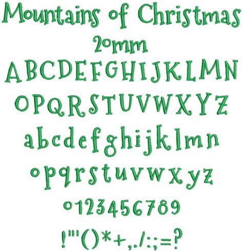 ESA Embroidery Font: Mountains of Christmas 20mm