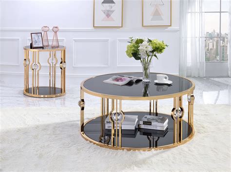 Acme Daloris Metal Frame Coffee Table in Gold and Black Glass - Walmart.com