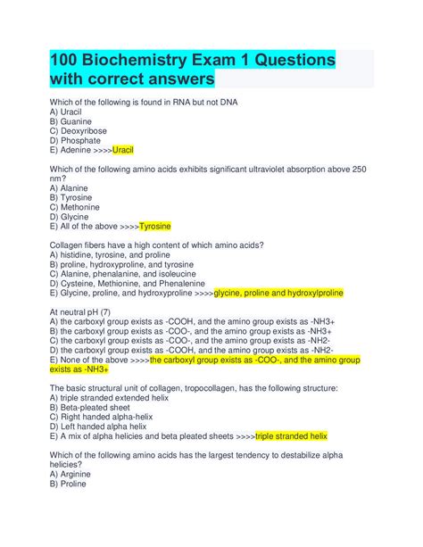 100 Biochemistry Exam 1 Questions with correct answers | Biochemistry, Exam, Peptide bond