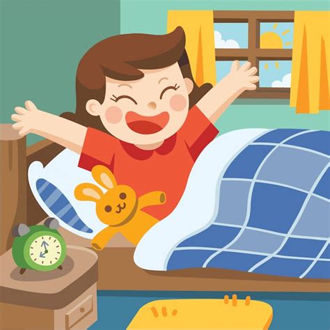 Premium Vector | Illustration of a little girl wake up in the morning.