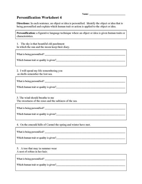 Personification Worksheet 4 | Figurative Language Activity