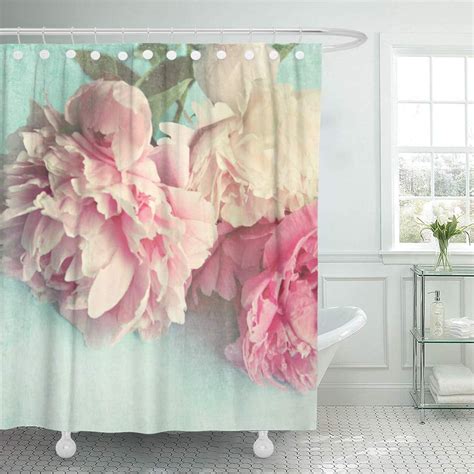 SUTTOM Shabbychic Shabby Chic Pink Aqua Pastel Girly Flowers Floral Shower Curtain 66x72 inch ...