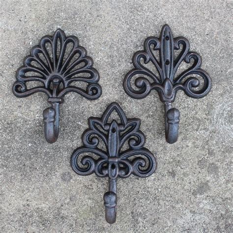 Chic Cast Iron Decorative Wall Hooks Rustic Antique Country Charm Large Decorative Hanging Hooks ...