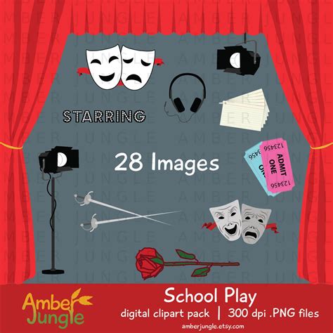 School Play Clipart Theater/theatre Rehearsal Clip Art, Drama Class Club, Stage Acting Printable ...