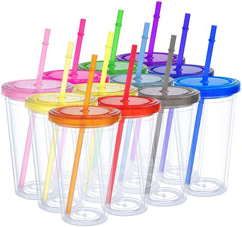 Wholesale Clear Insulated Tumblers with Colored Lids and Reusable Straws, Double Wall Insulated ...