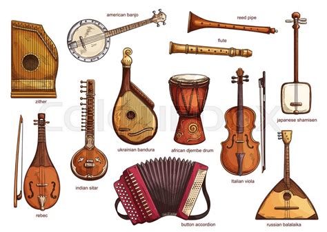 Musical instruments set zither and ... | Stock vector | Colourbox