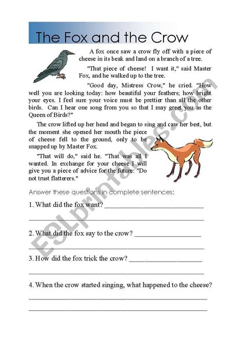 Reading Fox and the Crow - ESL worksheet by shamus