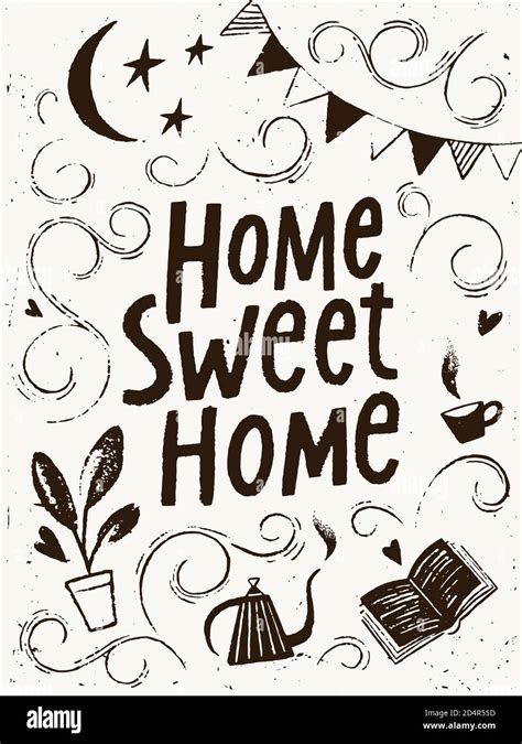 Stay at home lettering poster design with Home sweet home slogan Stock Vector Image & Art - Alamy