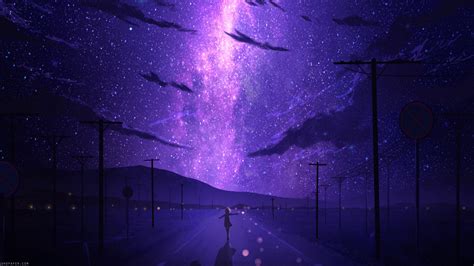 Starry Stars Night Sky Anime 4K #6500f Wallpaper PC Desktop