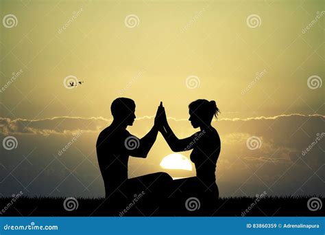 Couple Doing Yoga at Sunset Stock Illustration - Illustration of girl, woman: 83860359