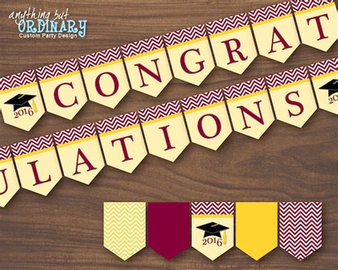 Printable Graduation Banner DIY Maroon and Gold Chevron 2016