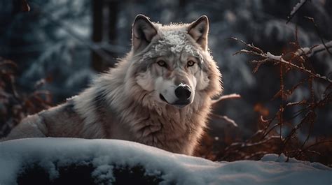 Premium AI Image | Majestic Wolf Roams Snowy Forest A Captivating Glimpse of Wilderness Grace