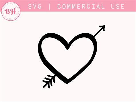 Heart and Arrow SVG, Love Heart With Arrow SVG, Hand Drawn Heart, Cupid Heart Clipart, Heart ...