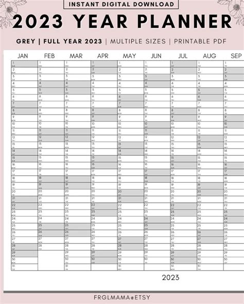 2023 Calendar Printable Yearly Calendar 2023 Planner 2023 Etsy In | Images and Photos finder