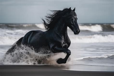 Premium Photo | Black horse in wild running stallion by seaside abstract generative ai illustration