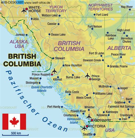 Map of British Columbia (Canada) - Map in the Atlas of the World - World Atlas