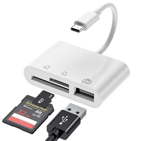 3-in-1 card reader USB-C to SD, Micro SD and USB for PC, Mac, iPad, Tablets and Android ...